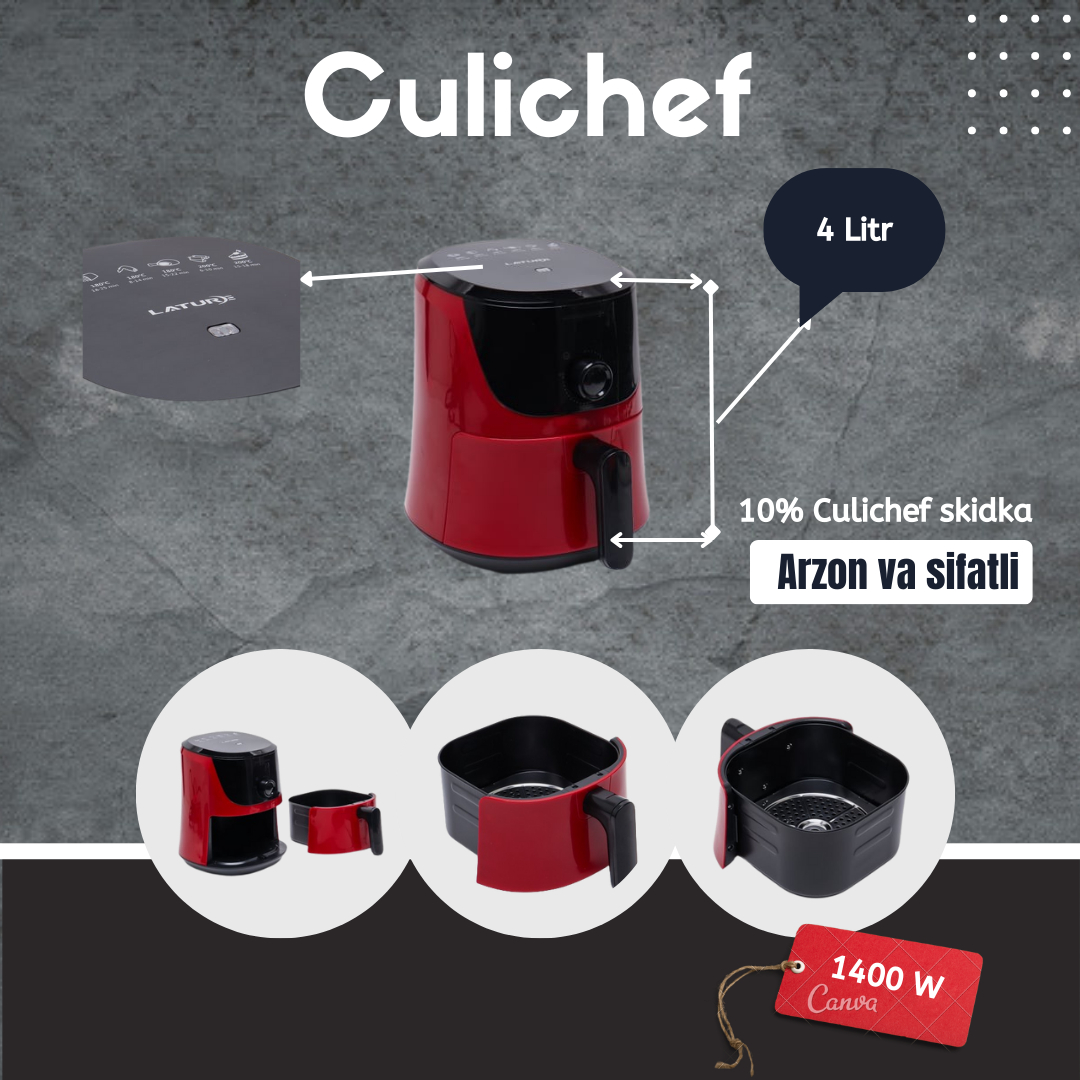 Электрическая фритюрница Air Fryer, без масляная, 4 л, 1400W от Culichef  купить по низким ценам в интернет-магазине Uzum (738541)