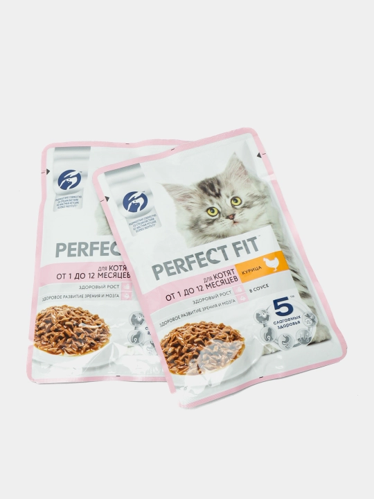Perfect Fit влажный корм для котят от 1 до 12 месяцев, с курицей в соусе, 75 г х 28 шт