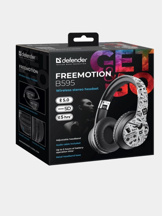 Наушники беспроводные Defender FreeMotion B595 с микрофоном, Micro-USB, Bluetooth