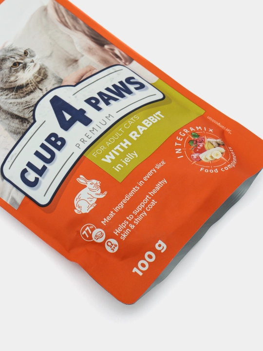 Mushuklar uchun Club 4 Paws jeleli quyonli nam ozuqa, 100 g, 24 dona