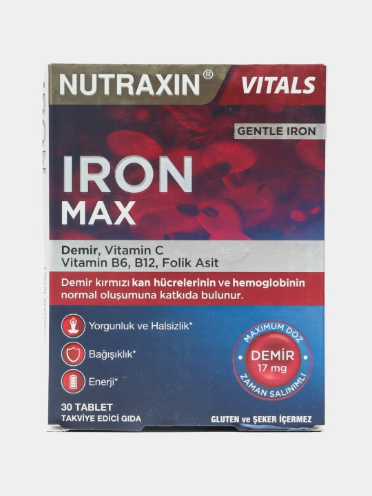 Nutraxin Iron Max 17 Mg Железо, витамин C, витамин B6, фолиевая кислота и B12, 30 таблеток