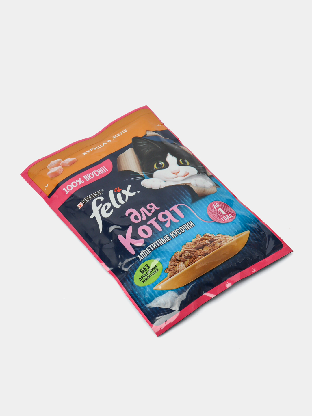 Влажный корм для котят FELIX Аппетитные Кусочки, с курицей в желе, 75 г ...