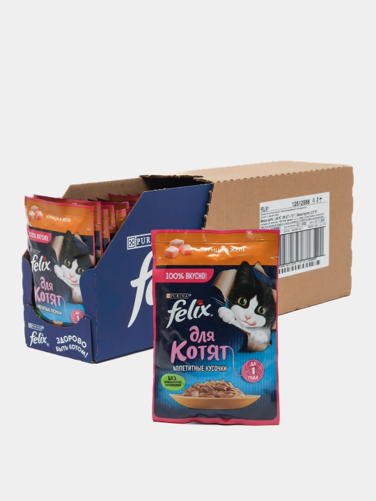 Felix  Аппетитные кусочки влажный корм для котят, с курицей в желе, 75 гр 26 штук