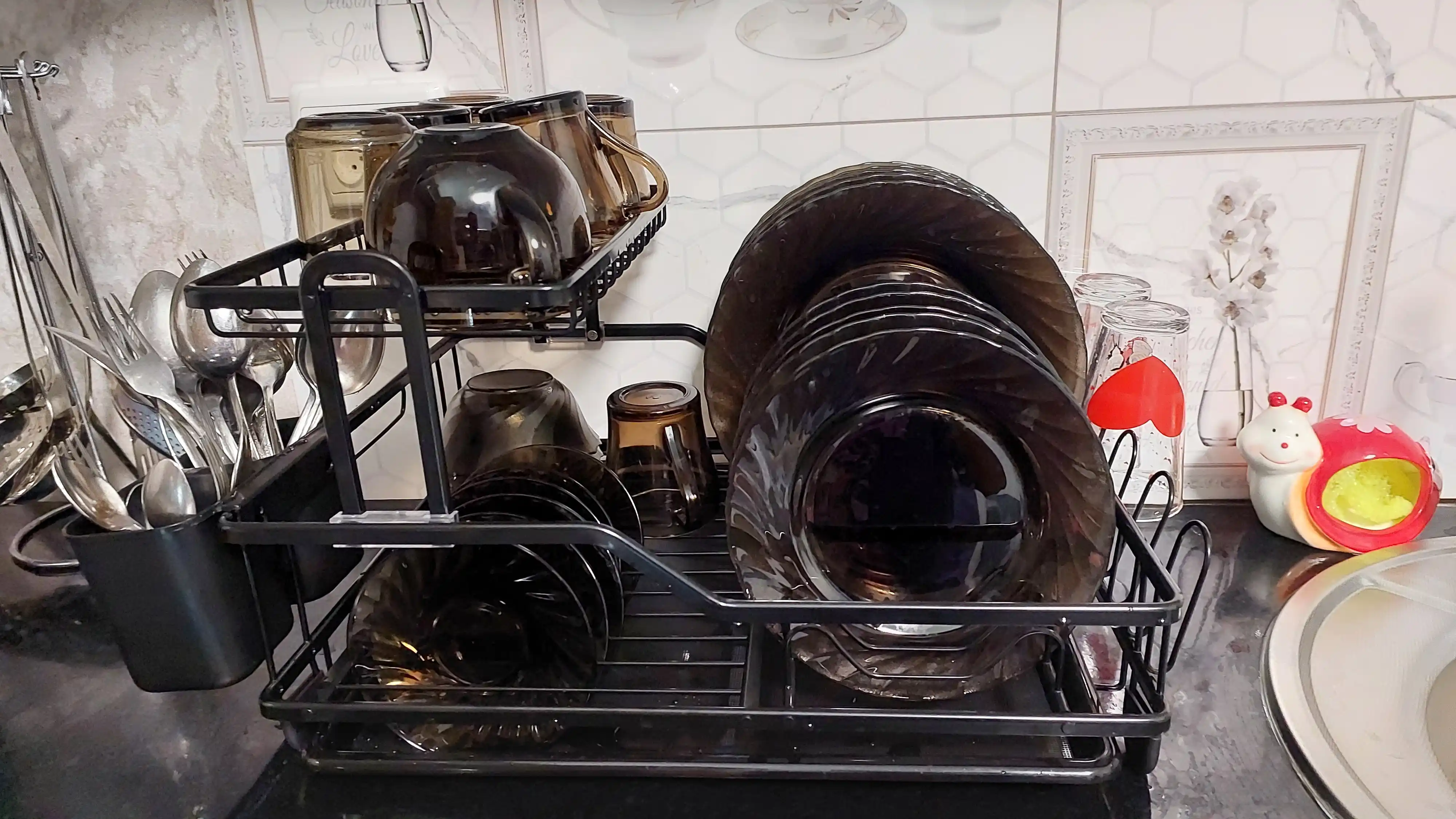 Сушилка для посуды, настольная, для кухни и раковины, с поддоном, аллюминиевая, двухъярусная