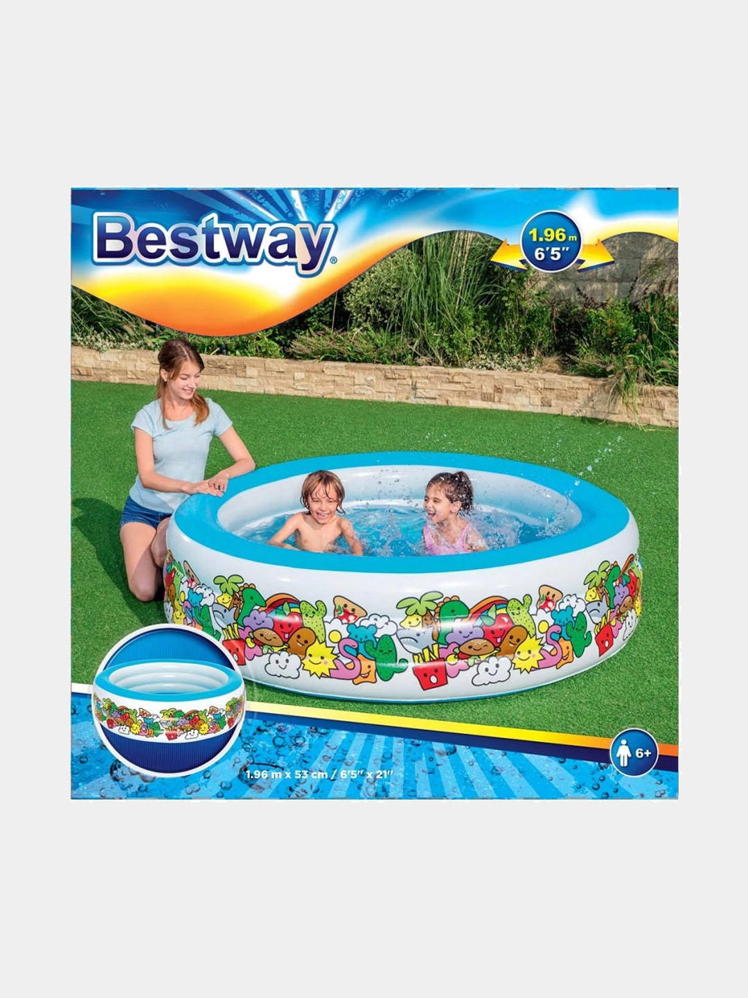 Надувной бассейн круглый 196 * 53 см, "Подводный мир", Bestway 51122 ...