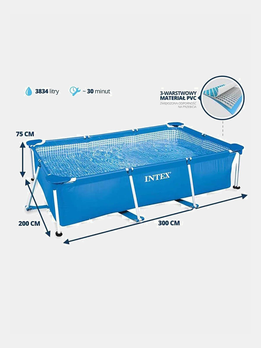Каркасный бассейн прямоугольный 300х200х75 см, Intex 28272 купить по ...