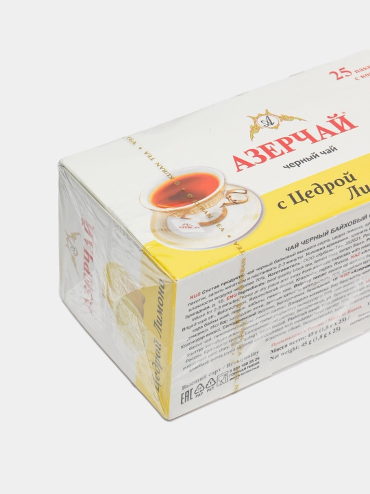 Limon qobig'i bilan qora Azerchay choyi, paketlarda