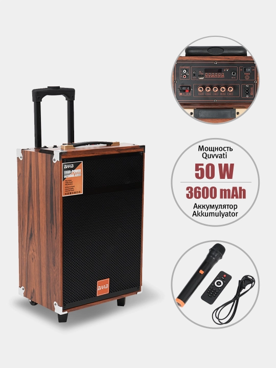 Portativ kalonka karaoke BAAB bluetooth simsiz mikrafon va boshqaruv pultga ega