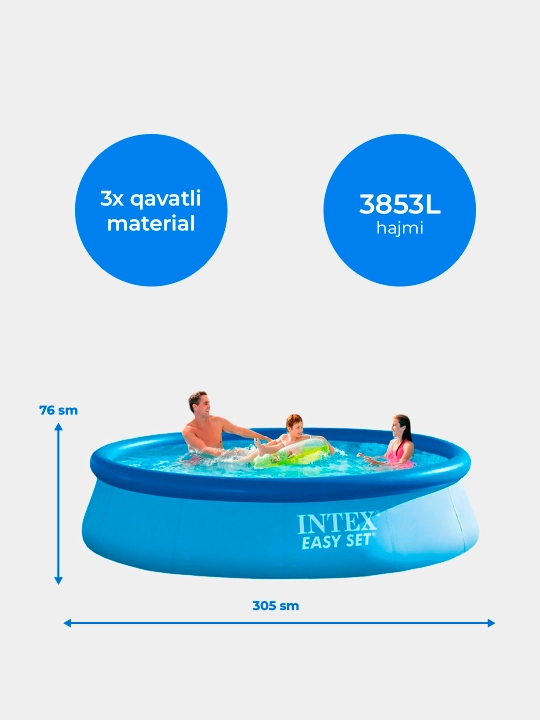 Puflanadigan basseyn Intex Easy Set, tanlovga 886-3853 litr hajmli, butun oila uchun - 