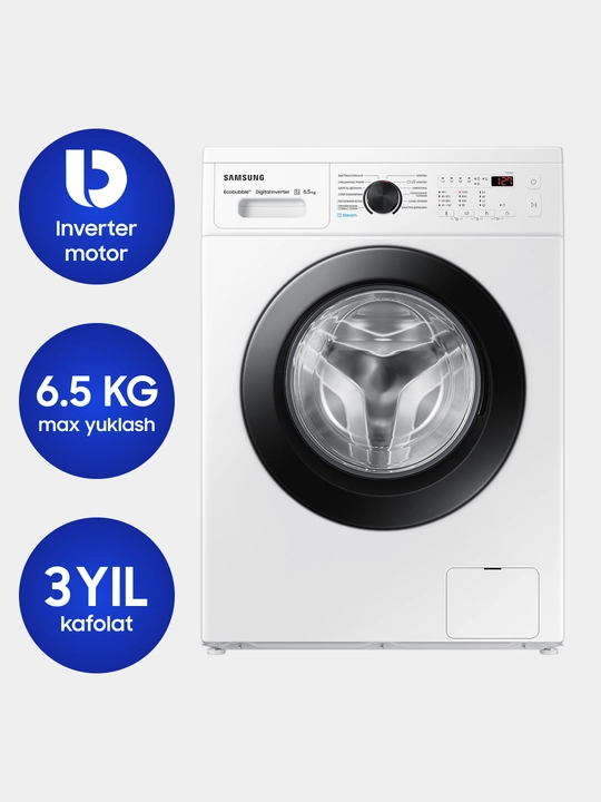 Avtomatik kir yuvish mashinasi SAMSUNG 6.5 kg, Eco Bubble, inverter WW65AG4S21C "ELD/XLD"
