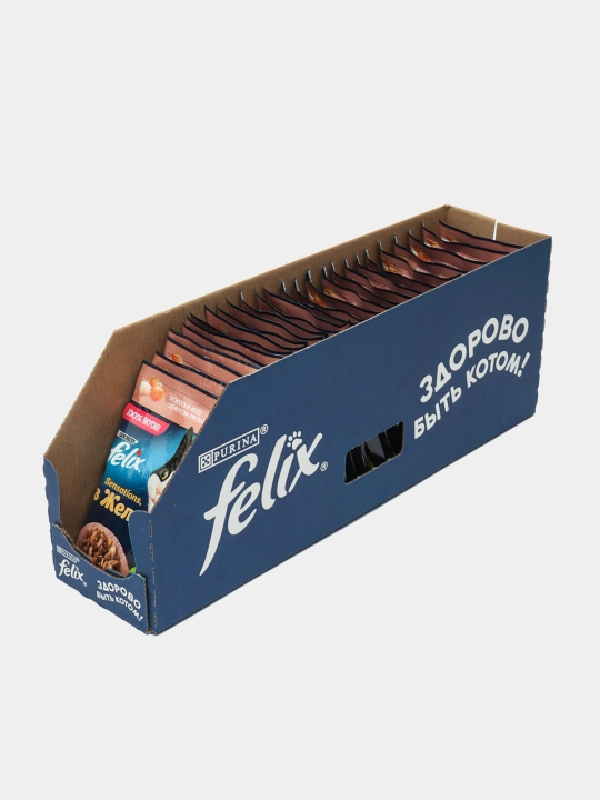 Feliх Sensations mushuklar uchun nam yem, losos, treska ta'mi bilan jele, 75 gr 26 dona