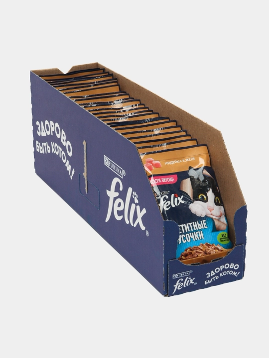 Felix  Аппетитные кусочки влажный корм для кошек, индейка в желе, 75 гр 26 шт