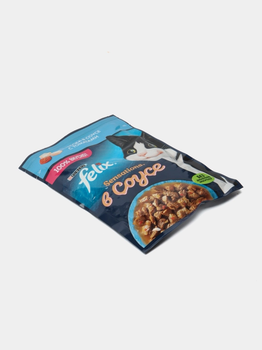 Felix Sensations mushuklar uchun nam yem, pomidor sousidagi treska, 75 gr 26 dona