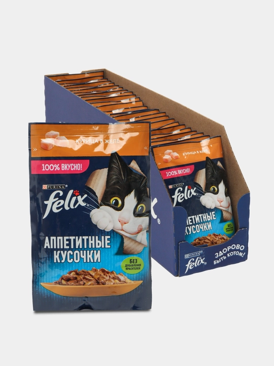 Felix Аппетитные кусочки влажный корм для кошек с курицей в желе 75 гр 26 шт