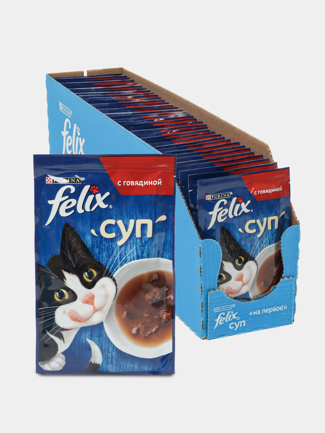 Влажный корм для кошек Felix Суп, в соусе с говядиной, 48 г x 36 шт ...