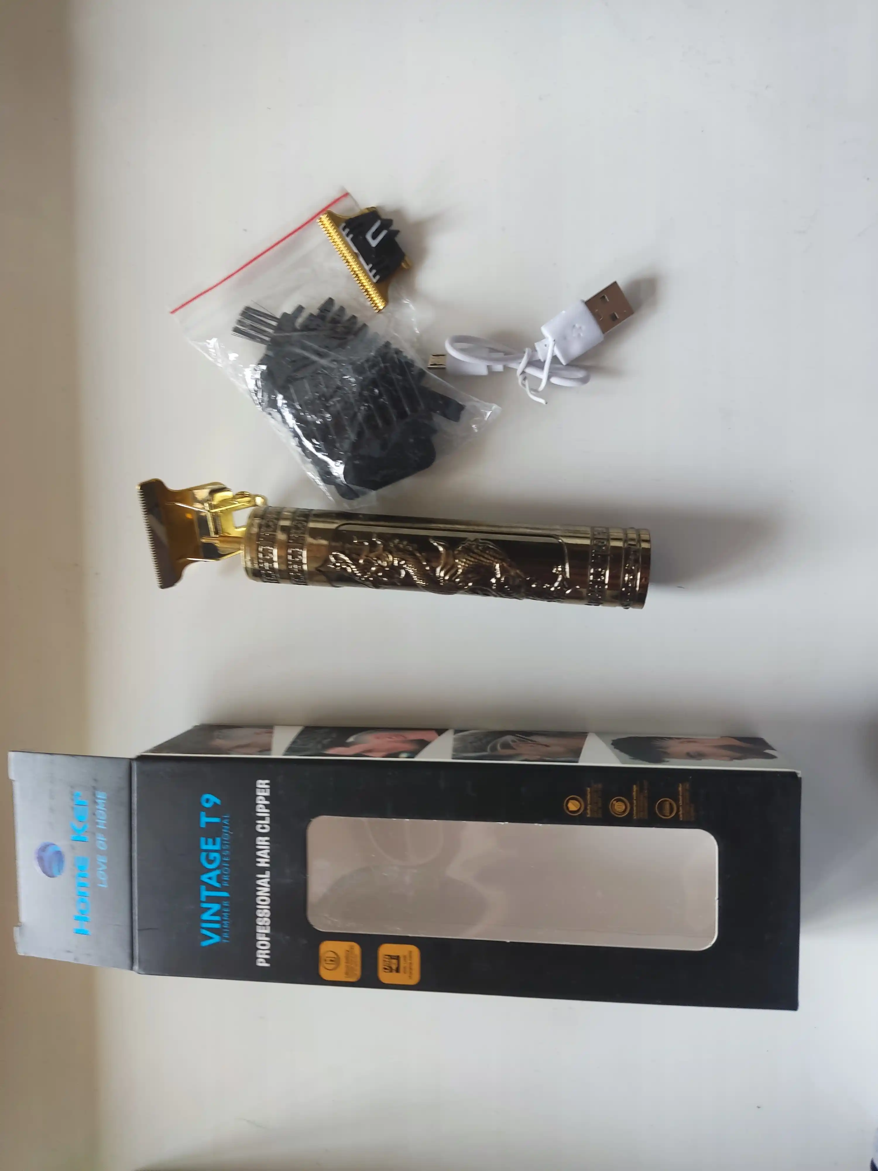 Simsiz trimmer VINTAGE T9, Dragon dizayn, 4 nasadka, 2 soat batareya