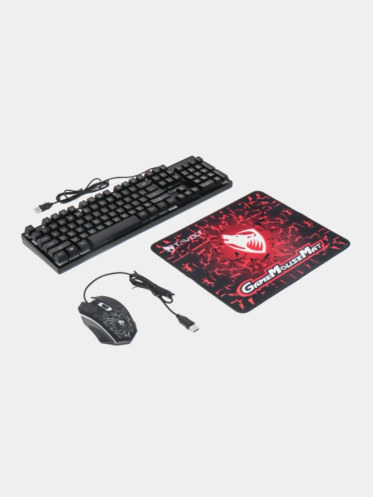 Игровой комплект Thunderwolf TF-31, 3 в 1: клавиатура, мышь и коврик для мыши - 