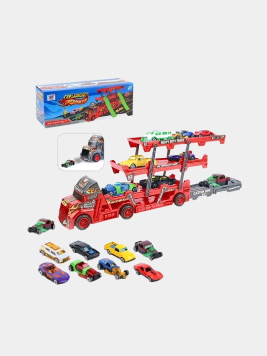 Hot Wheels metall mashinachali avtovoz, katapultali, 8 dona + gilamcha shahar