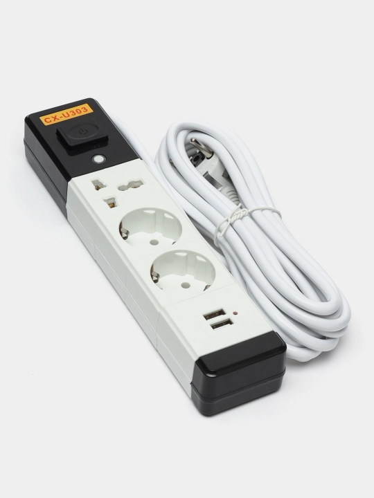 Удлинитель электрический, 3-5 метров, сетевой фильтр 2 USB и 1 американская розетка, тройник - 