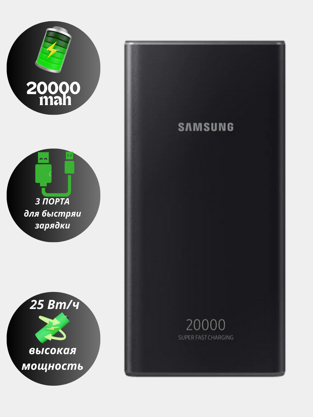 Внешний аккумулятор, Power Bank Samsun EB-P3300, 25 Вт, 20000мА/ч купить по  низким ценам в интернет-магазине Uzum (1010526)