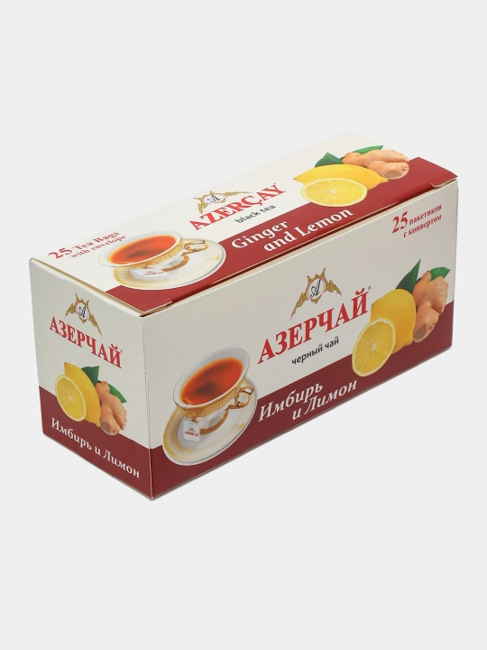 Черный чай АЗЕРЧАЙ с имбирем и лимоном, 25 пакетиков