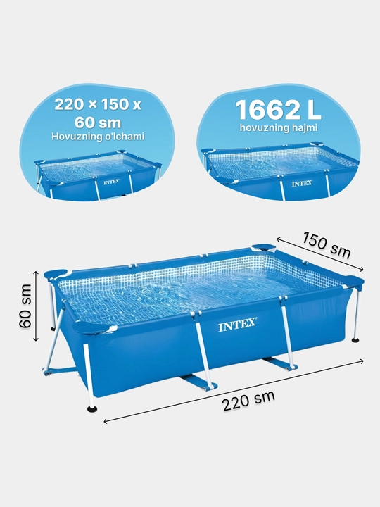 Karkasli basseyn Intex Prism, Metal Frame, tanlovga 1662l-7127 litr hajmli, kattalar uchun