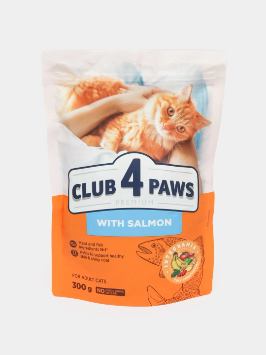 Club 4 Paws katta yoshli mushuklar uchun quruq yem, losos bilan, 300 g