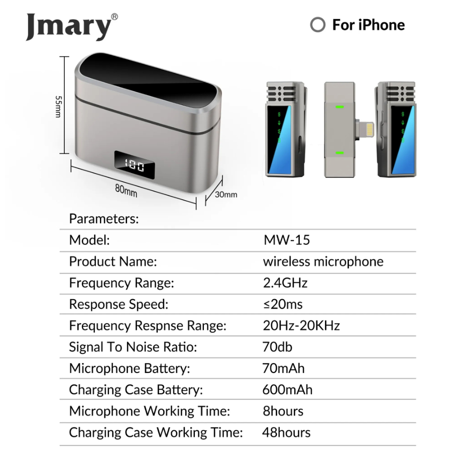 Профессиональный микрофон JMARY MW-15 для смартфонов 2.4G, TYPE-C и iPhone,  петличка купить по низким ценам в интернет-магазине Uzum (1081023)