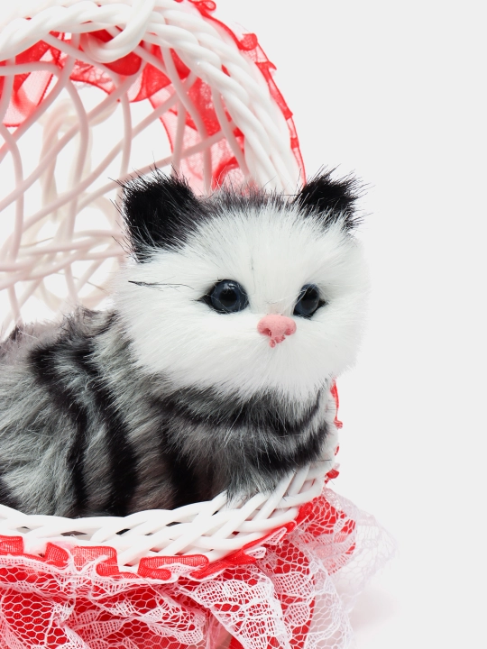 Kачеля игрушка, кукла Кот в корзине, со звуками мяуканья