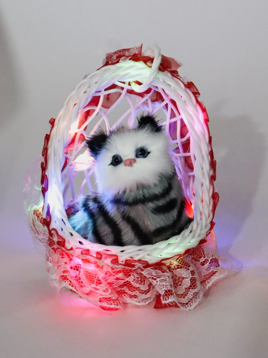 Kачеля игрушка, кукла Кот в корзине, со звуками мяуканья