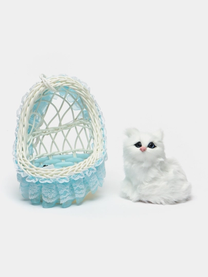 Kачеля игрушка, кукла Кот в корзине, со звуками мяуканья — MKIDS7-CATKACH-ГОЛУБ