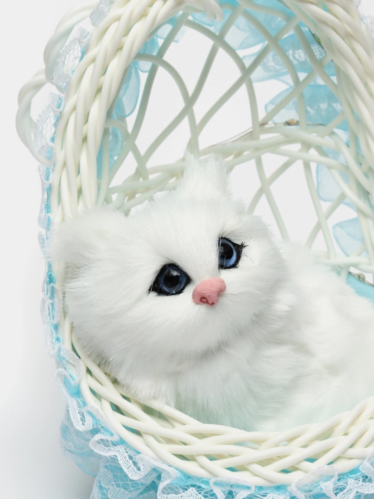 Kачеля игрушка, кукла Кот в корзине, со звуками мяуканья