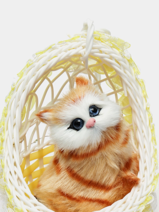 Kачеля игрушка, кукла Кот в корзине, со звуками мяуканья