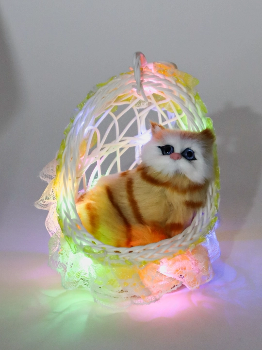 Kачеля игрушка, кукла Кот в корзине, со звуками мяуканья