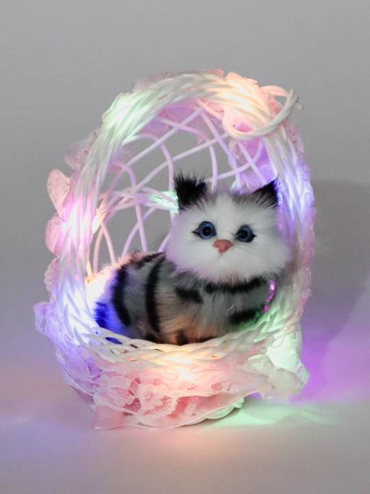 Kачеля игрушка, кукла Кот в корзине, со звуками мяуканья