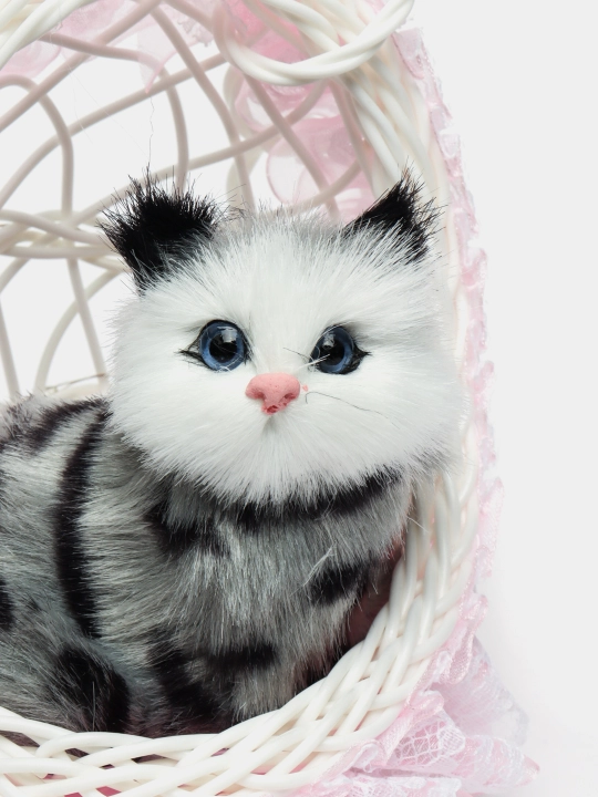 Kачеля игрушка, кукла Кот в корзине, со звуками мяуканья
