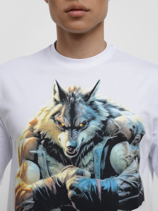 Erkaklar va ayollar uchun futbolka, oversiz, print bilan, unisex, paxta