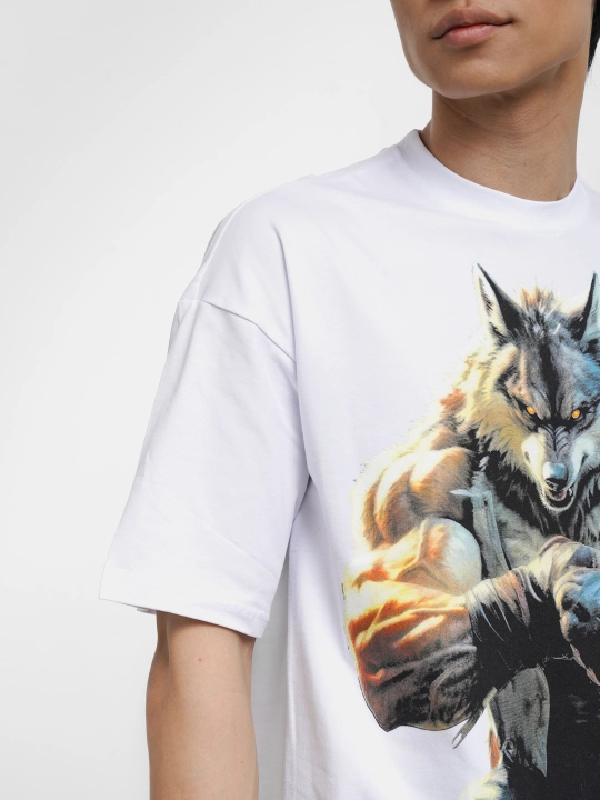 Erkaklar va ayollar uchun futbolka, oversiz, print bilan, unisex, paxta
