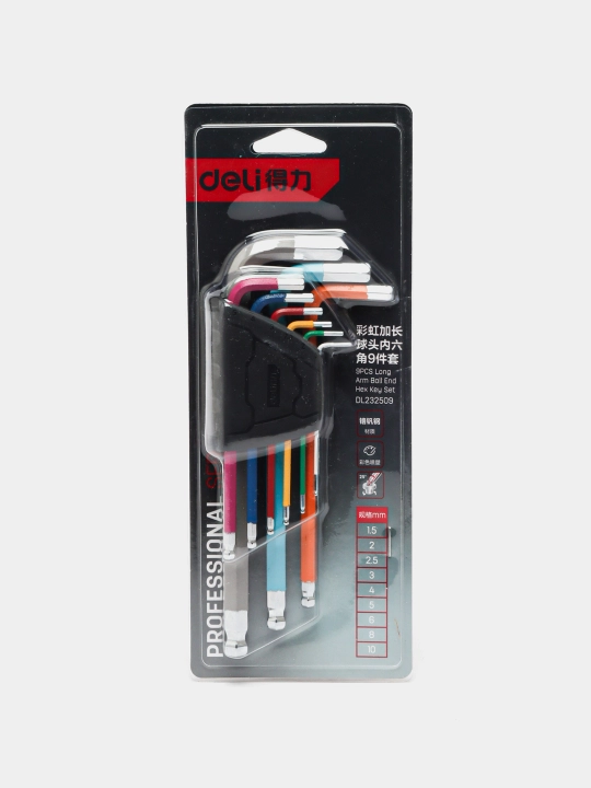 Шестигранник длин, скругленный в наборе Deli DL232509, 9 шт, 1.5 - 10 mm - 