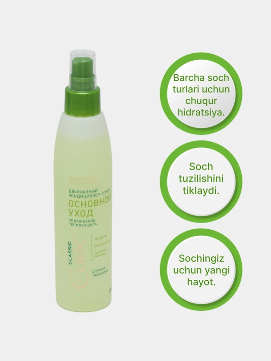 Barcha soch turlari uchun ikki fazali "Asosiy parvarish" konditsioneri Curex Classic