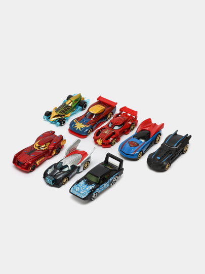 Metall mashinalar Hot Wheels stilida, to'plami 8 dona, konteynerlardan konstruktor