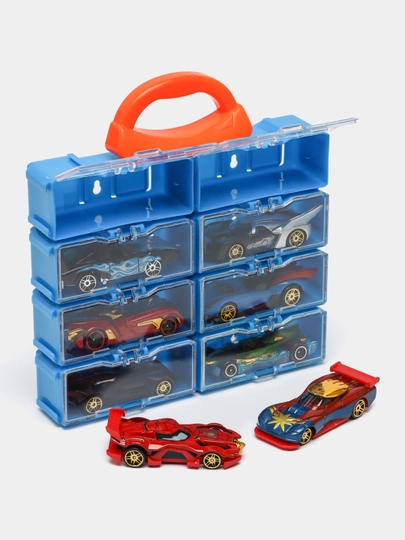 Metall mashinalar Hot Wheels stilida, to'plami 8 dona, konteynerlardan konstruktor