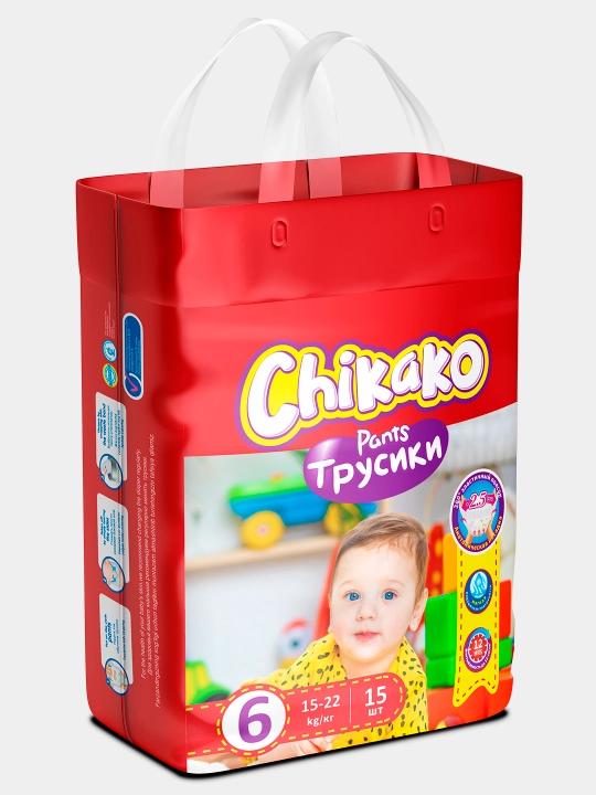 Подгузники трусики детские Chikako mini, 6 размер XXL, 15-22 кг, 15 шт, ультра мягкие