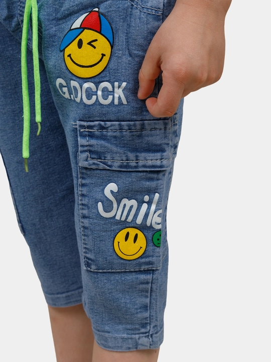 Шорты-капри джинсовые детские с принтом смайлика Smile, на резинке, размеры 98–122