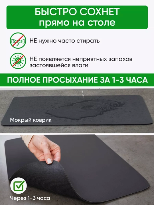 Сушилка для посуды настольная, коврик впитывающий нано диатомит для кухни
