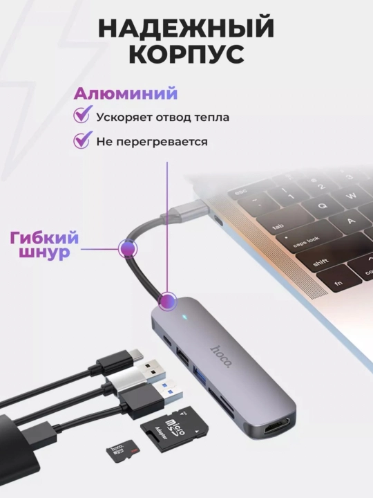 Hub adapter Type-C HDTV PD USB3.0 USB2.0 SD TF HUB Hoco HB28