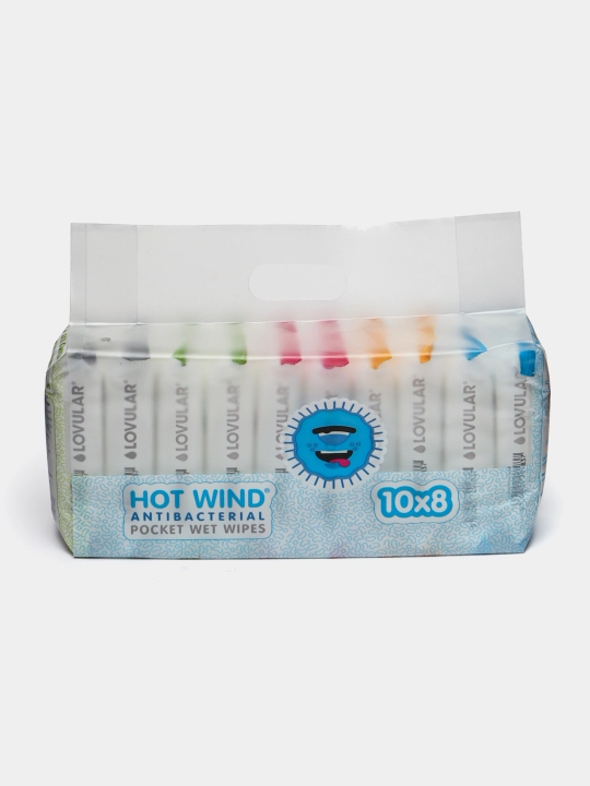 Lovular Hot Wind antibakterial nam salfetkalari 10х8 dona, yopishqoqliksiz, hidsiz