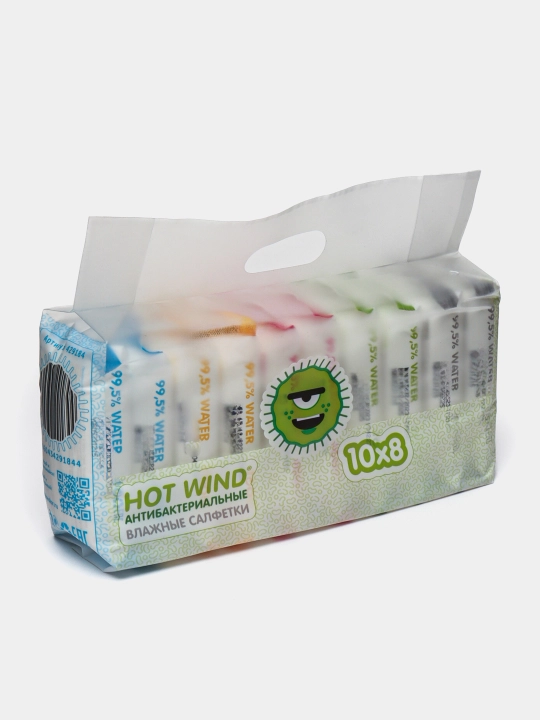 Lovular Hot Wind antibakterial nam salfetkalari 10х8 dona, yopishqoqliksiz, hidsiz