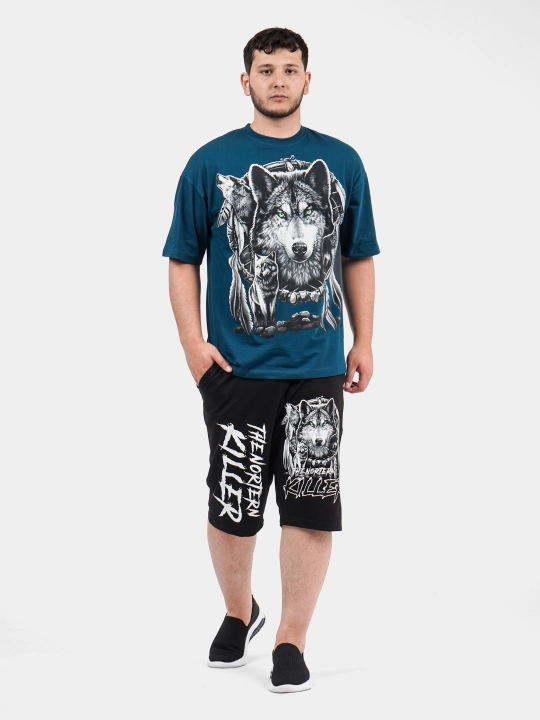 Двойка мужская футболка и шорты, оверсайз, хлопок - 
