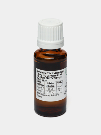 Venatura Vitamin D3 K2 Tomchi 1000 IU, immunitet, suyak, tish va soch muammolari uchun